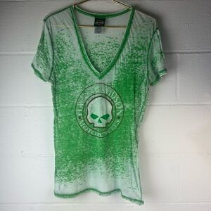 Harley-Davidson Green V Neck Tshirt, Medium